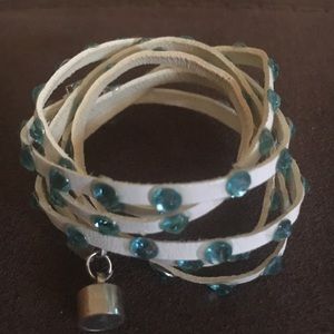 White Leather Swarovski Crystal bracelet